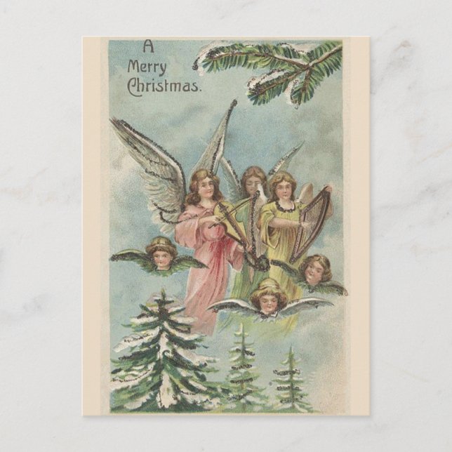 Vintage Christmas Angels Postcard (Front)