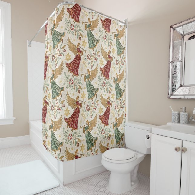 Vintage Christmas Angels Shower Curtain (In Situ)