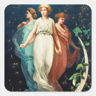 Vintage Christmas Angels Star and Crescent Moon Square Sticker