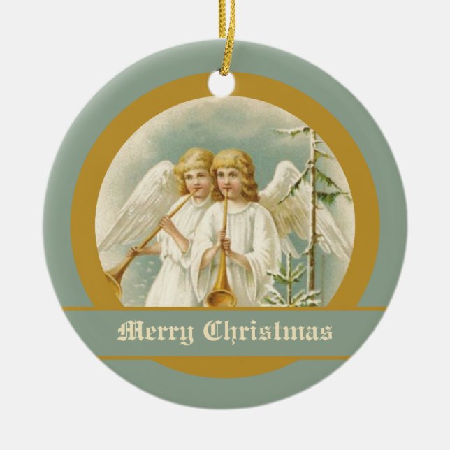 Vintage Christmas angels with bugles ornaments (Front)