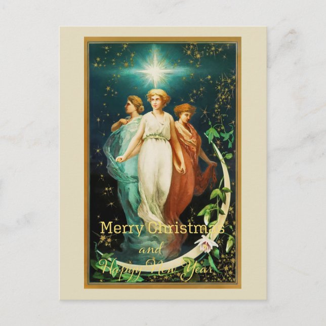 Vintage Christmas Angels with Star Postcard (Front)