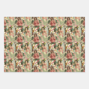 Vintage Christmas Angels Wrapping Paper Sheet