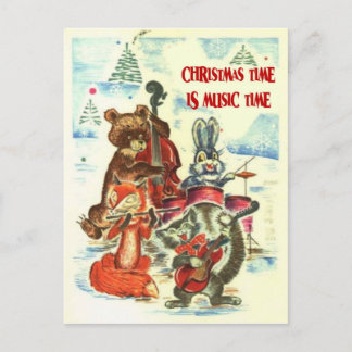 Vintage Christmas, Animal music group Holiday Postcard