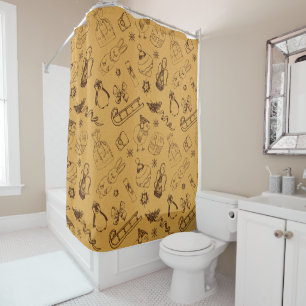 vintage christmas animals and bird hand drawn shower curtain