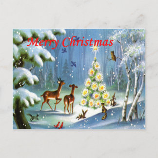 Vintage Christmas Animals in the Woods Post Card