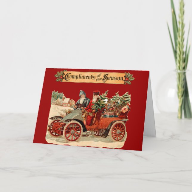 Vintage Christmas Antique Car Holiday Card (Front)
