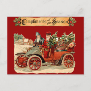 Vintage Christmas Antique Car Holiday Postcard