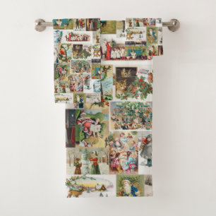 Vintage Christmas Antique Collage Bath Towel Set