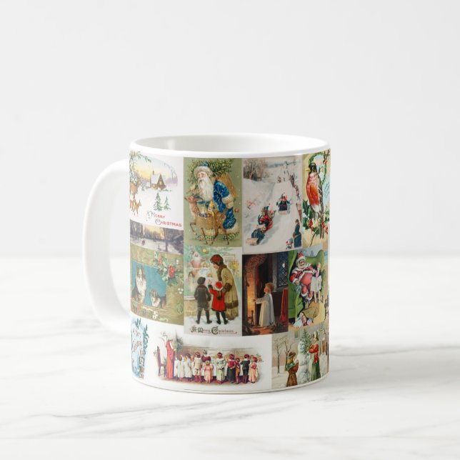 Vintage Christmas Antique Collage Festive Coffee Mug (Front Left)