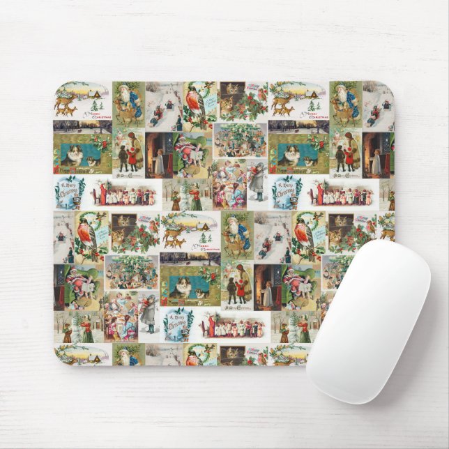 Vintage Christmas Antique Collage Xmas Mouse Mat (With Mouse)