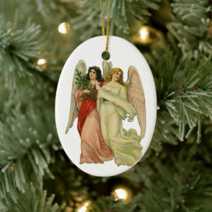 Vintage Christmas, Antique Victorian Angel Die Cut Ceramic Tree Decoration