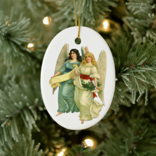 Vintage Christmas, Antique Victorian Angel Die Cut Ceramic Tree Decoration