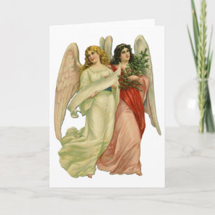 Vintage Christmas, Antique Victorian Angel Die Cut Holiday Card