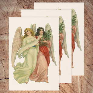 Vintage Christmas, Antique Victorian Angel Die Cut Wrapping Paper Sheet