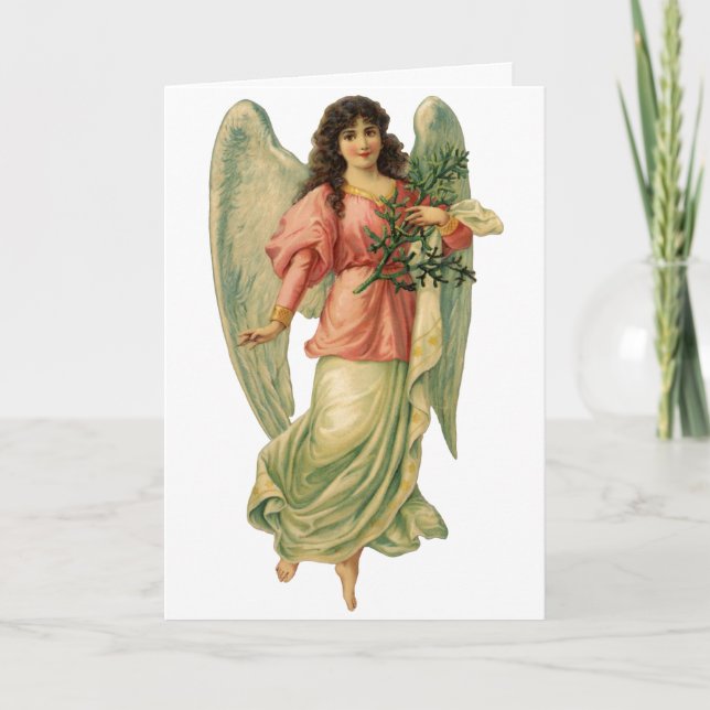 Vintage Christmas, Antique Victorian Angel Holiday Card (Front)