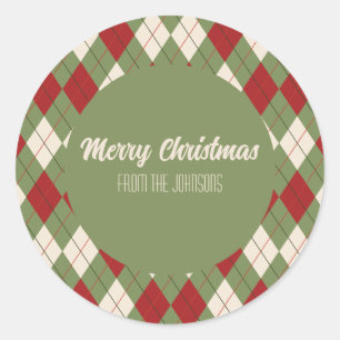 Vintage Christmas Argyle Classic Round Sticker