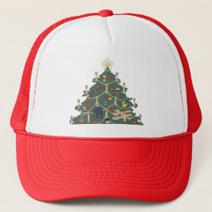 Vintage Christmas Around a Decorated Tree Trucker Hat
