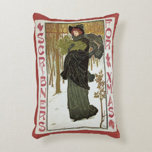 Vintage Christmas Art Nouveau Scribners Cover 1895 Decorative Cushion