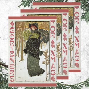 Vintage Christmas Art Nouveau Scribners Cover 1895 Wrapping Paper Sheet