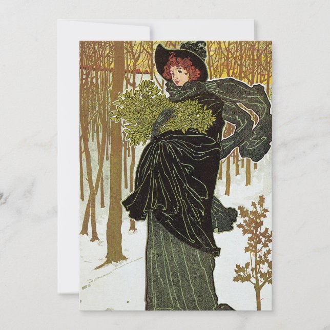 Vintage Christmas Art Nouveau Scribners Invitation (Front)