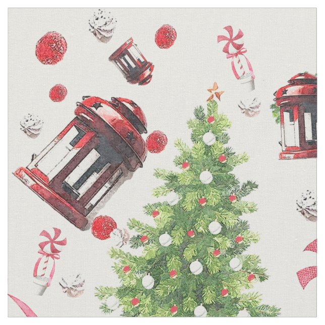 Vintage Christmas Art Pattern Fabric (Close Up)