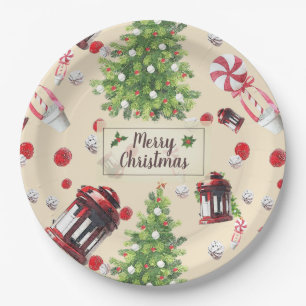 Vintage Christmas Art Pattern Paper Plate