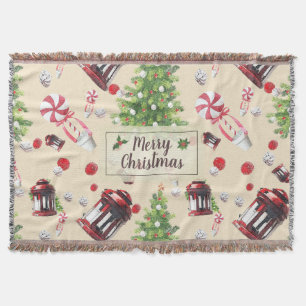 Vintage Christmas Art Pattern Throw Blanket
