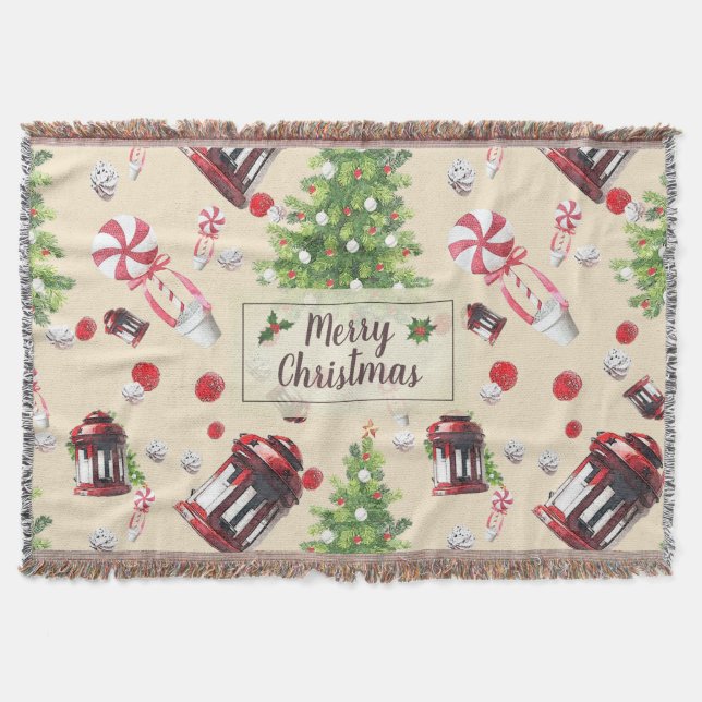 Vintage Christmas Art Pattern Throw Blanket (Front)