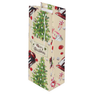Vintage Christmas Art Pattern Wine Gift Bag