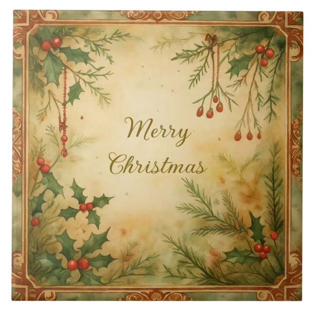 Vintage,Christmas Artwork Merry Christmas Pattern Tile (Front)