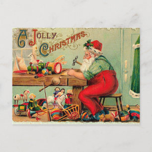 Vintage Christmas at Santa's Workshop Holiday Postcard