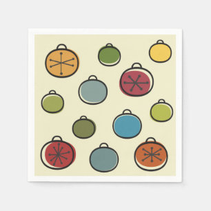 Vintage Christmas Atomic Era Colourful Ornaments Napkin