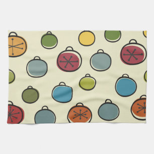 Vintage Christmas Atomic Era Colourful Ornaments Tea Towel
