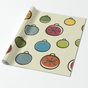 Vintage Christmas Atomic Era Colourful Ornaments Wrapping Paper