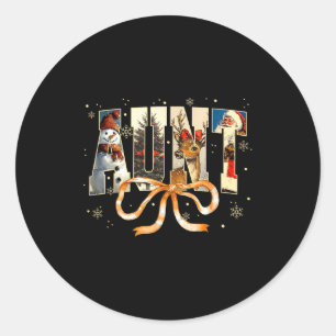 Vintage Christmas Aunt Snowman Santa Xmas Tree Rei Classic Round Sticker