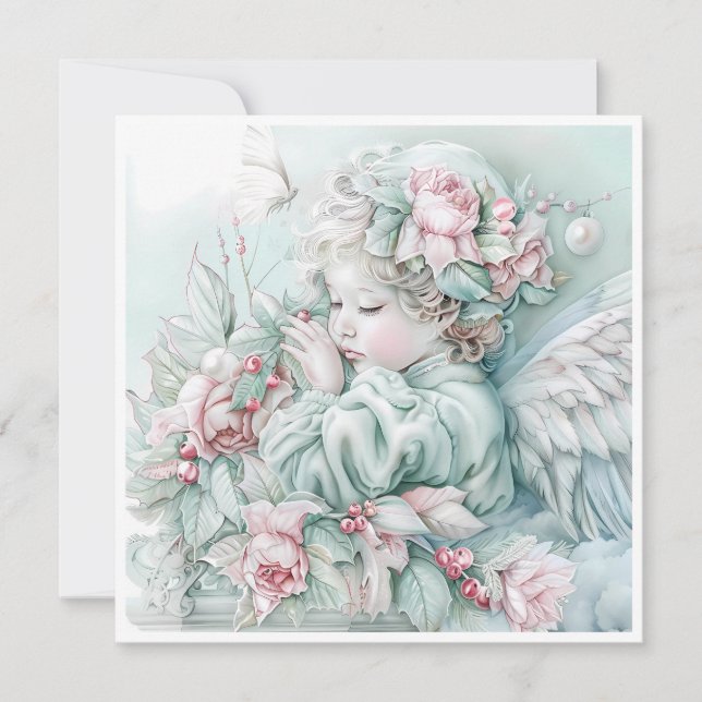 Vintage Christmas Baby Angel Pastel Holiday Card (Front)