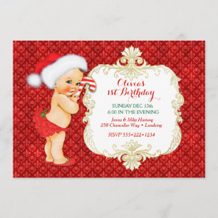 Vintage Christmas Baby Girl Birthday Shower Invitation