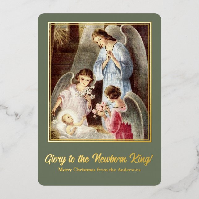 Vintage Christmas Baby Jesus Nativity Foil Card (Front)