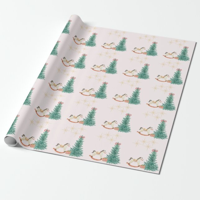 Vintage Christmas Baby Shower Invitation Wrapping Paper (Unrolled)