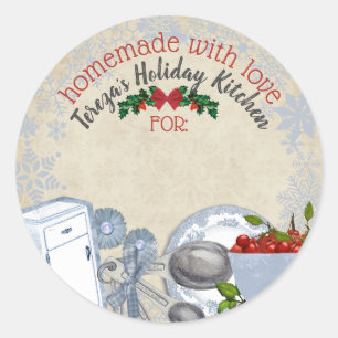 Vintage Christmas baking treats personalised  Classic Round Sticker