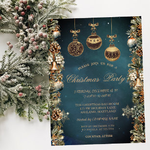 Vintage Christmas Balls,Bells,Pinecones Company Invitation
