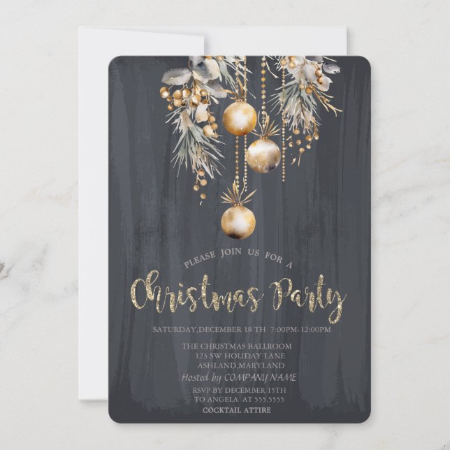 Vintage Christmas Balls Black Christmas  Invitation (Front)
