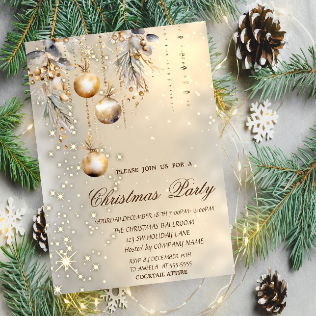 Vintage Christmas Balls Gold Christmas Party  Invitation (Creator Uploaded)