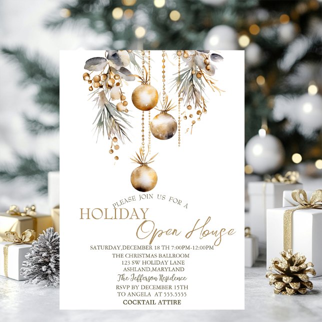Vintage Christmas Balls Holiday Open House Invitation (Creator Uploaded)