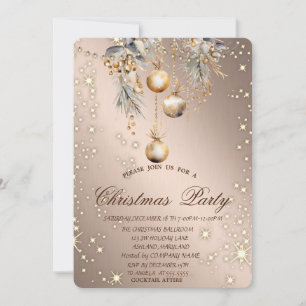 Vintage Christmas Balls Rose Gold Christmas Invitation