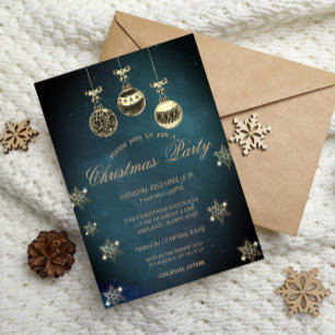 Vintage Christmas Balls, Snowflakes Company Party Invitation
