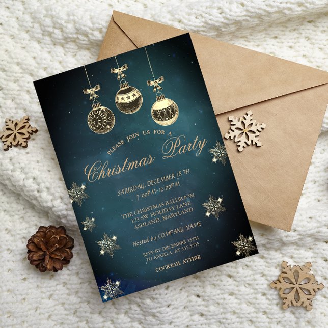 Vintage Christmas Balls, Snowflakes Company Party  Invitation (Creator Uploaded)