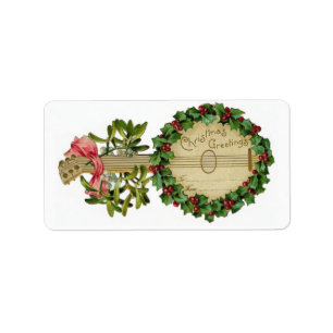 Vintage Christmas Banjo Gift Tag Label