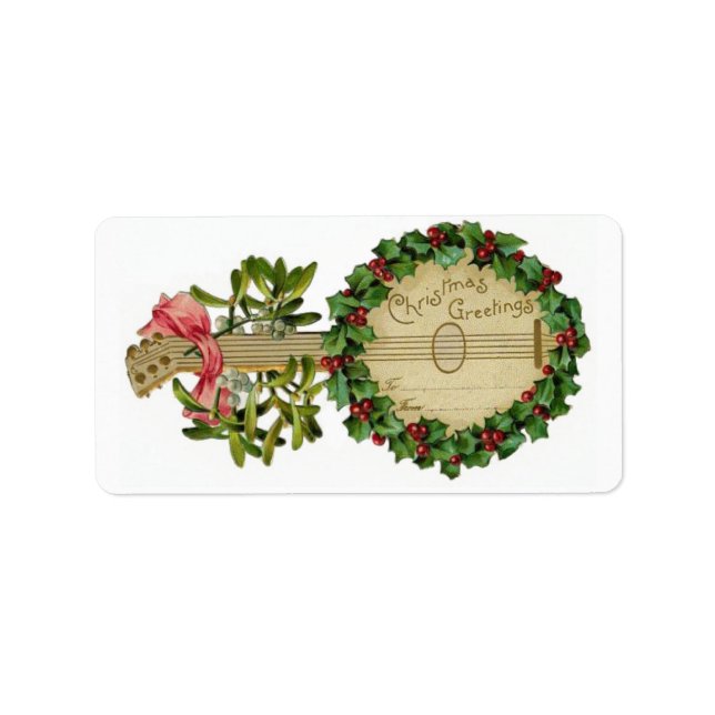 Vintage Christmas Banjo Gift Tag Label (Front)