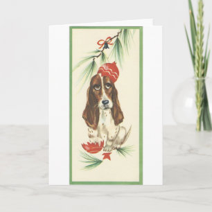 Vintage Christmas Basset Hound Card